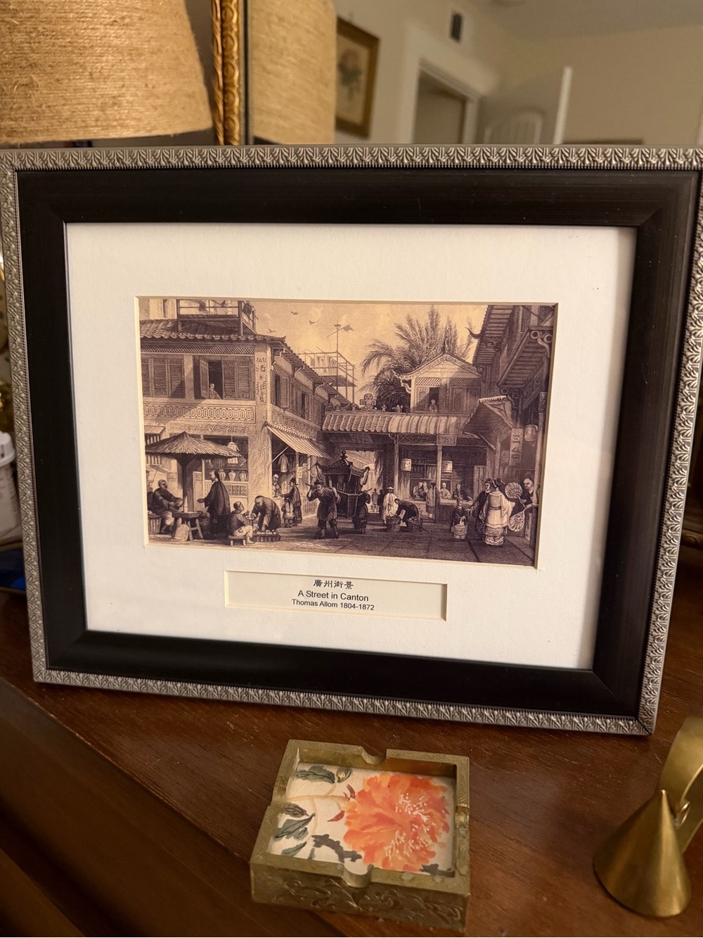 Thomas Allom A Street in Canton Framed Engraving Art Print 19th Century China.